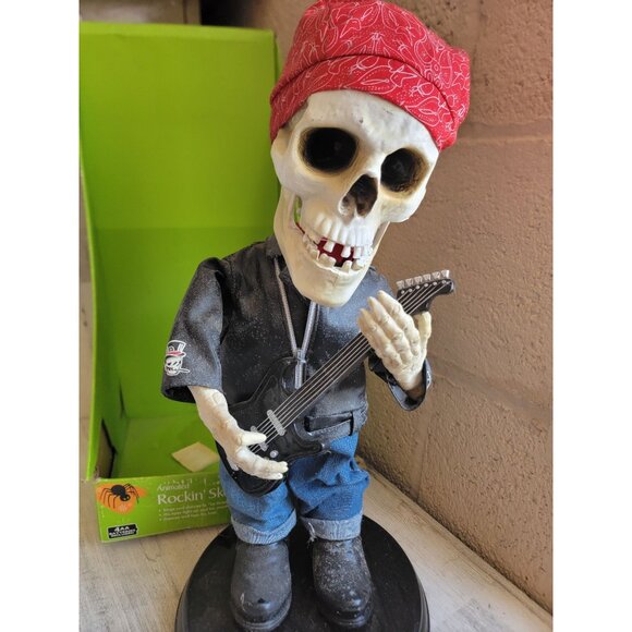 Rockin skeleton AS IS Grim reaper skeleton biker guitar Halloween decor - Picture 5 of 12